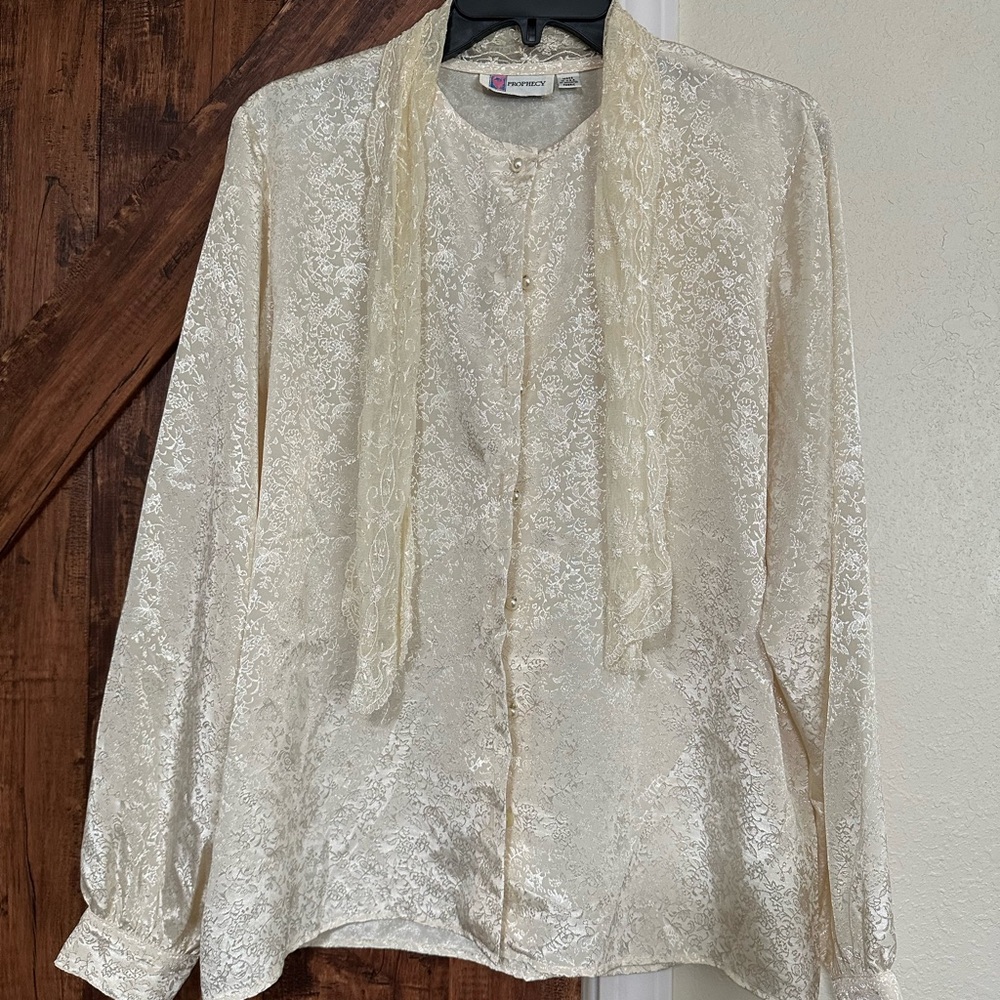 Vintage Prophecy Cream Blouse with lace Scarf Tie